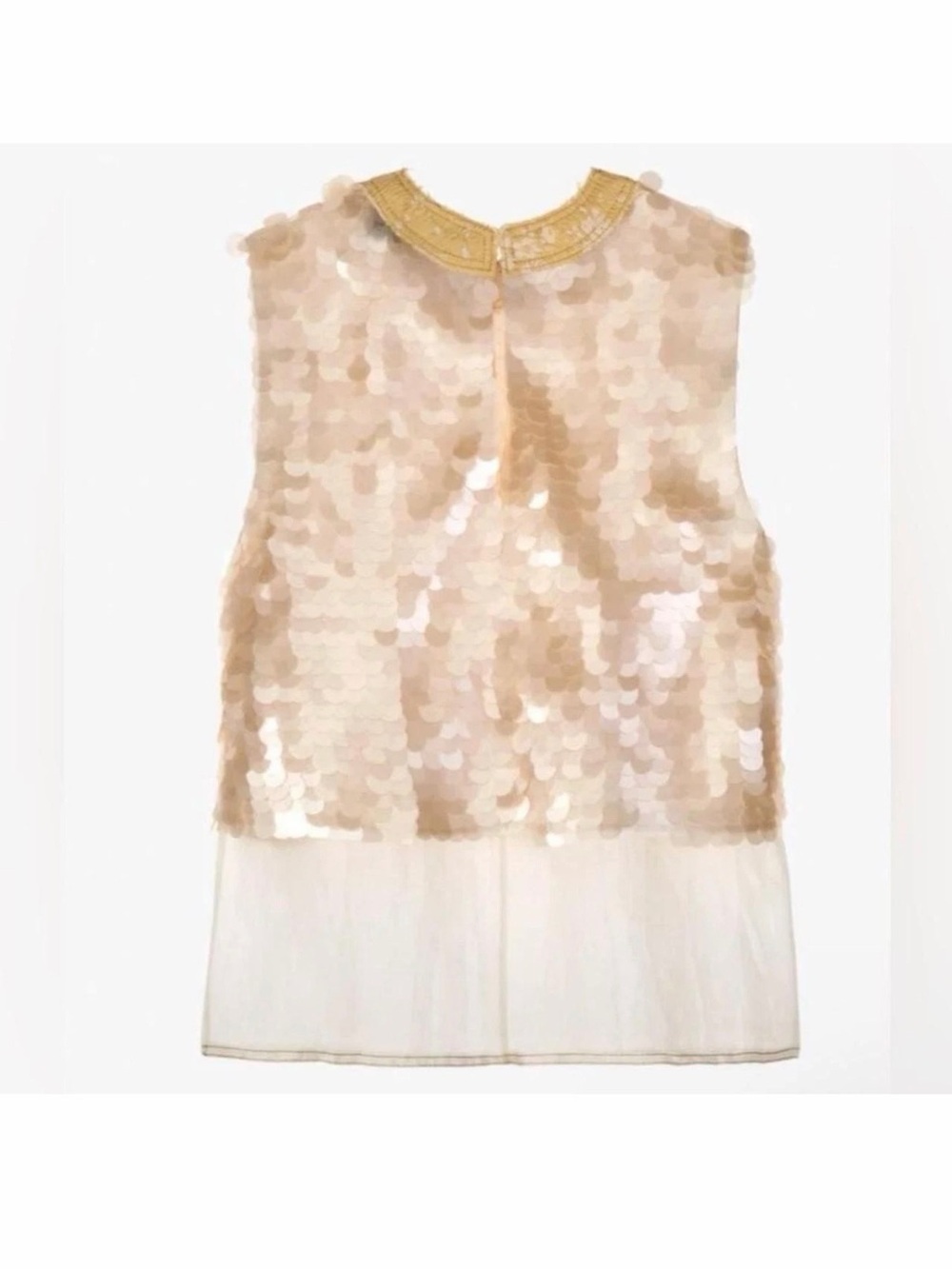 Zara Sleeveless Limited Edition Oyster-Cream  / gold Silk Sequin Top size XL - Picture 2 of 4